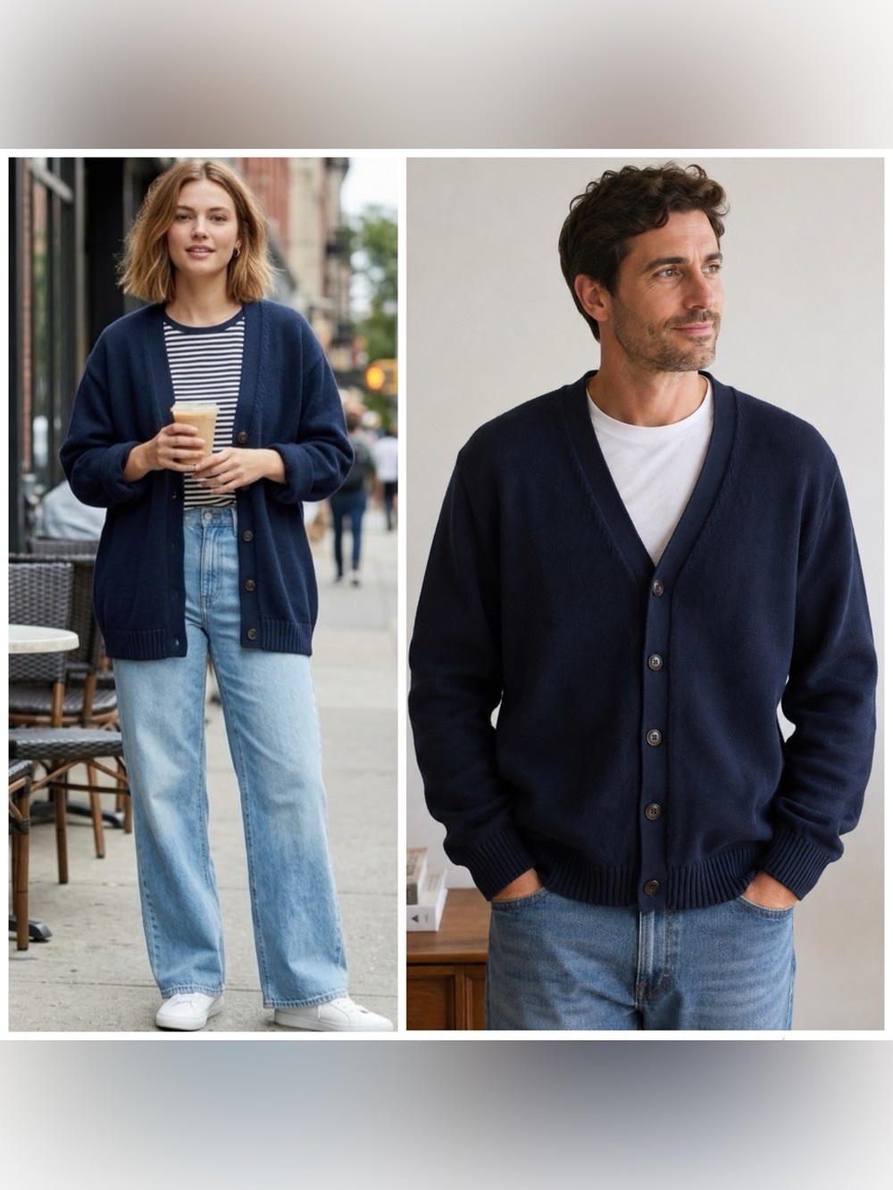 LL Bean Cardigan Sweater Button Down Navy Cotton Knit Preppy Fisherman Grandpa L